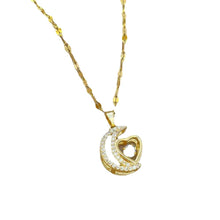 Load image into Gallery viewer, Half Moon Half Heart Shape Micro Paved Cubic Zircon Pendant Necklace