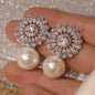 CZ Delicate Flower & Pearl Stud Earrings