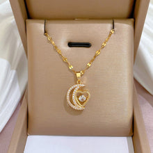 Load image into Gallery viewer, Half Moon Half Heart Shape Micro Paved Cubic Zircon Pendant Necklace