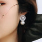 CZ Delicate Flower & Pearl Stud Earrings
