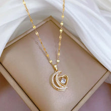 Load image into Gallery viewer, Half Moon Half Heart Shape Micro Paved Cubic Zircon Pendant Necklace